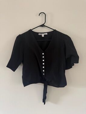 Gypsies & Moondust | Sheer Black Button-Front Tie Waist Top